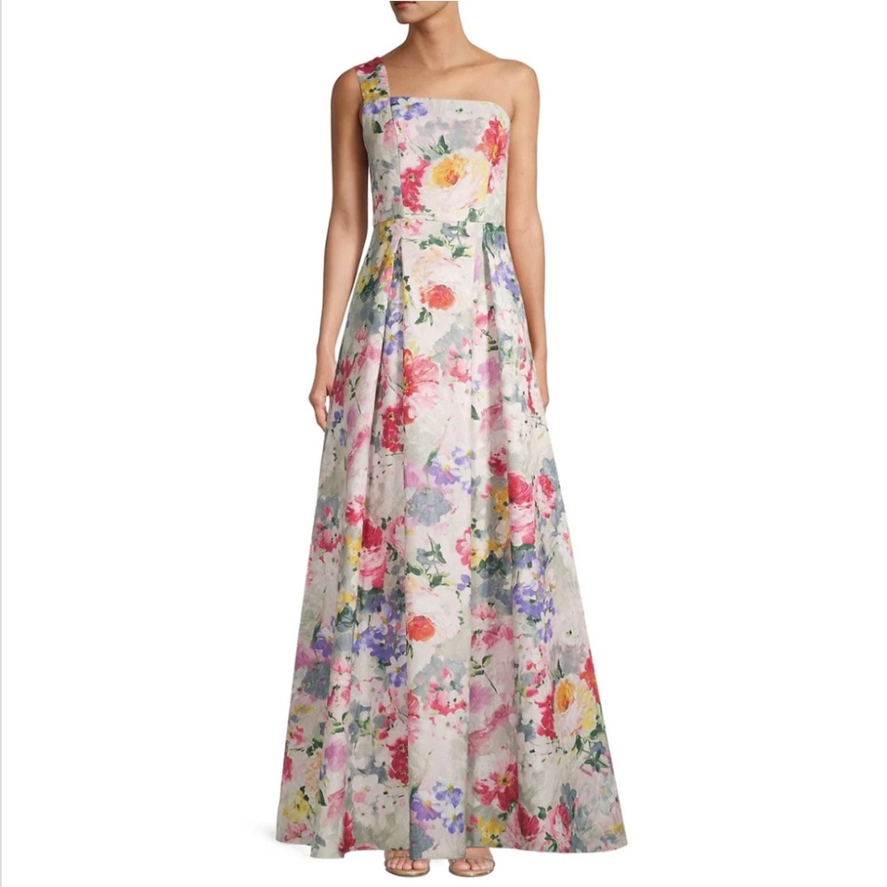 Aidan Mattox One Shoulder Jacquard Gown